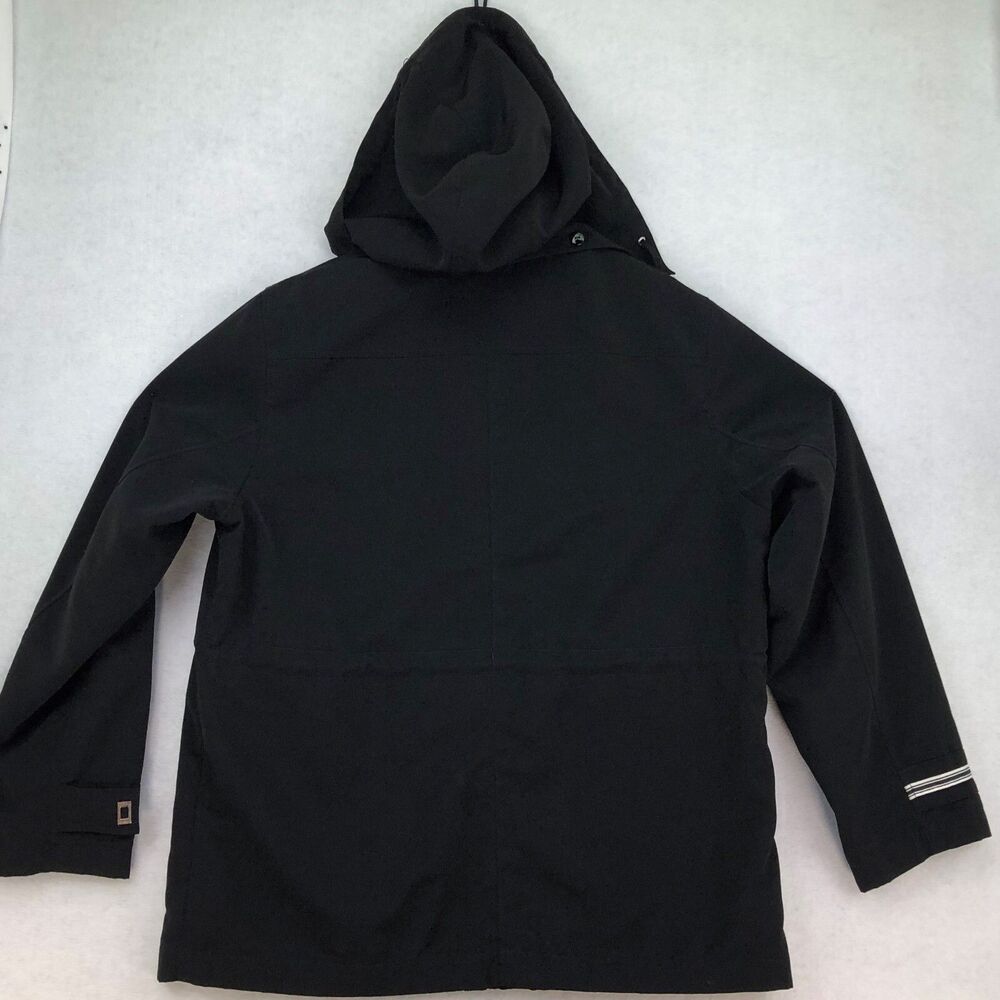 IZ Sport Windbreaker Raincoat Woman's Size L  Black Fully Lined Removable Hood - Picture 2 of 7